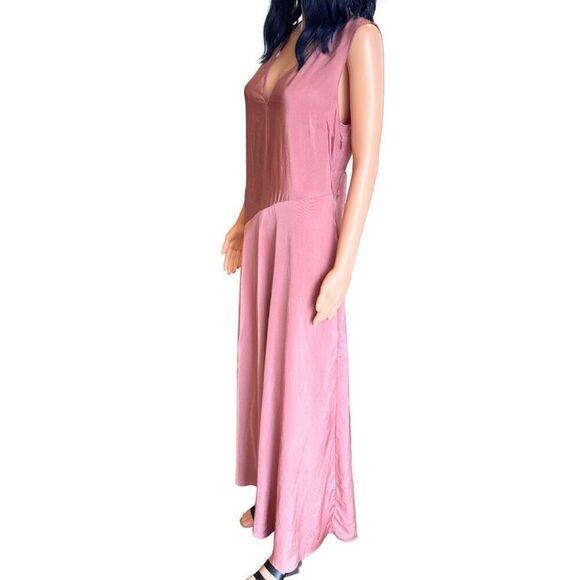 NEW THEORY V Neck Asymmetrical Mauve Maxi Slip Dress - Picture 7 of 9